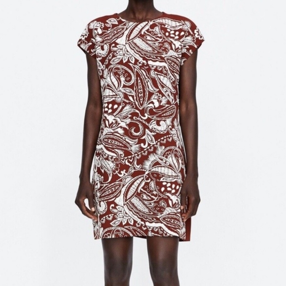 Zara Bloggers Favorite Burnt Brick Red Paisley Print Boxy Tunic Dress - Picture 3 of 12